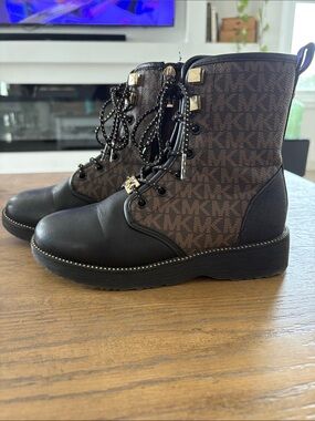 Michael Kors Brown & Black MK Monogram Combat Boots